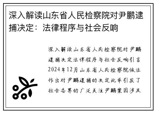 深入解读山东省人民检察院对尹鹏逮捕决定：法律程序与社会反响