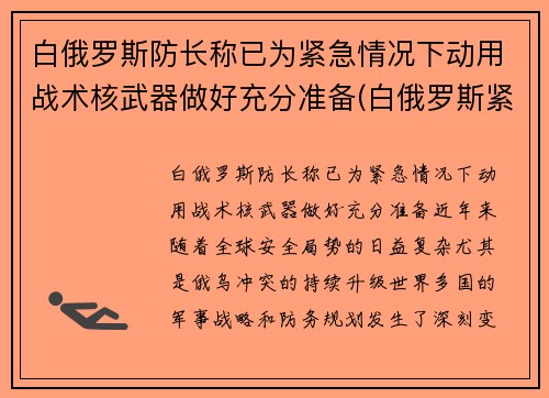 白俄罗斯防长称已为紧急情况下动用战术核武器做好充分准备(白俄罗斯紧张局势)