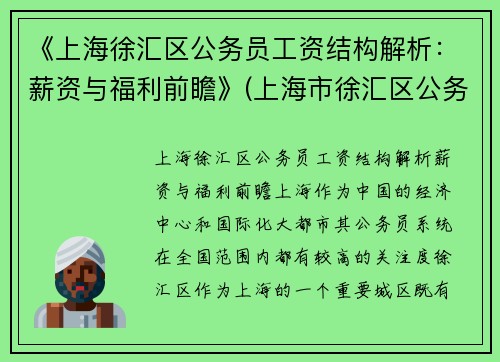 《上海徐汇区公务员工资结构解析：薪资与福利前瞻》(上海市徐汇区公务员工资)