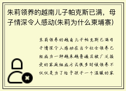 朱莉领养的越南儿子帕克斯已满，母子情深令人感动(朱莉为什么柬埔寨)